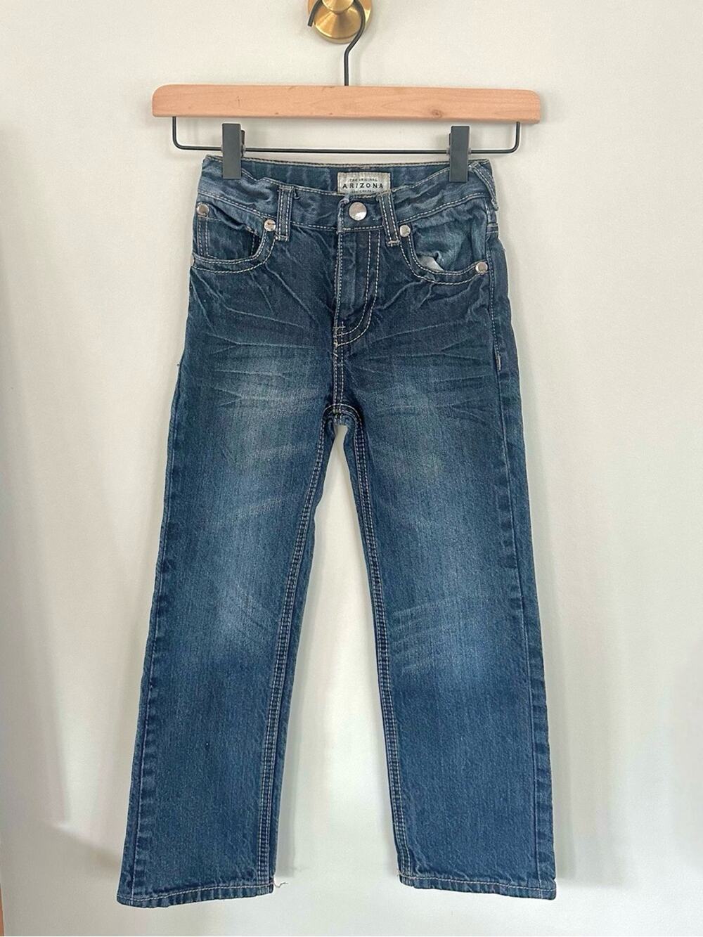 Y2K Arizona Jean Co Boys Size 7 Dark Wash Flap Pocket Jeans Rock Revival Style